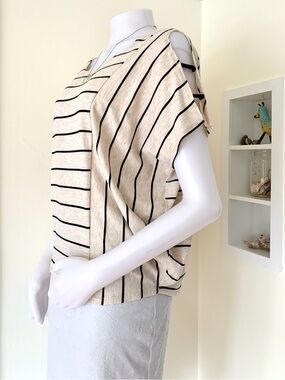 cream with black stripes open shoulder dolman short sleeve top
